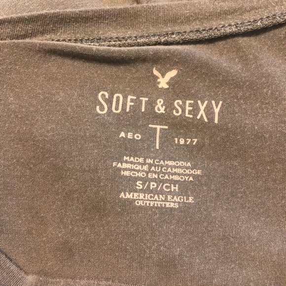 AMERICAN EAGLE Small Gray V-Neck Embroidered Soft & Sexy Short Sleeve T-Shirt - Picture 6 of 7